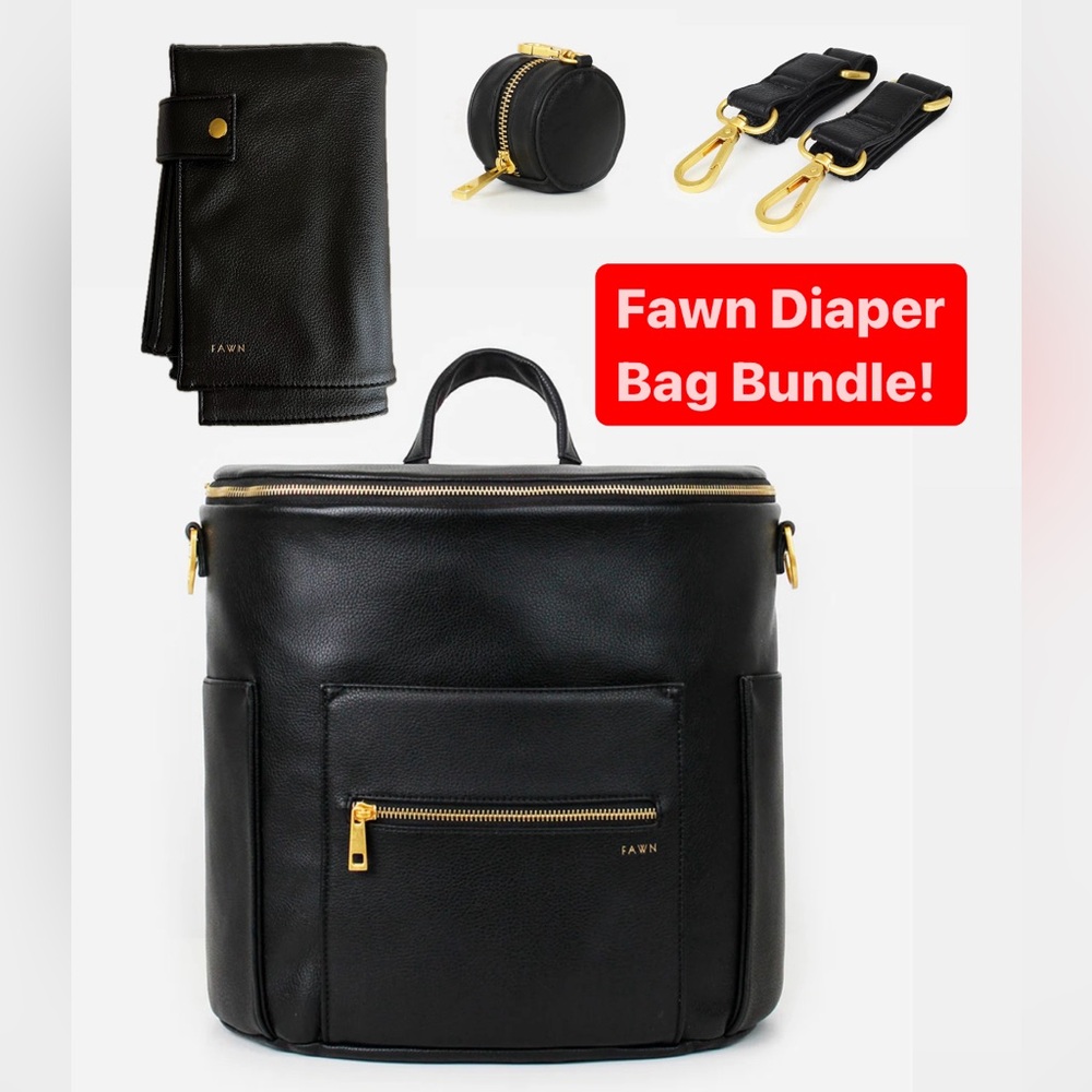 Fawn Diaper Bag Bundle! Matching Accessories and bag. Excellent Condition. Black